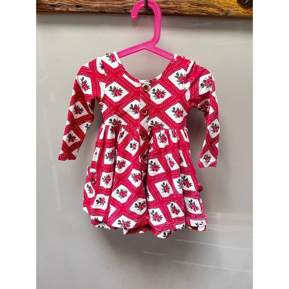 SweetHoney Girls' Red & White Floral Long Sleeve Dress Size 2T‎